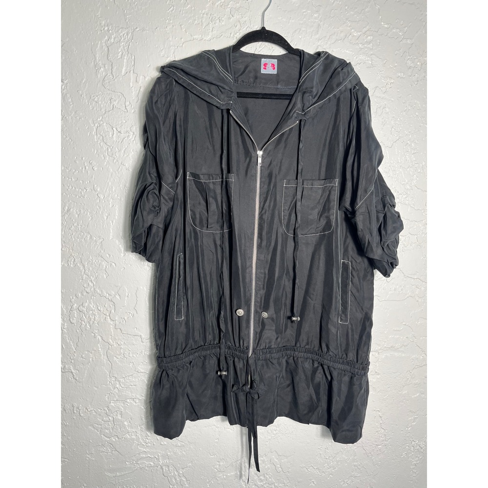 Sass & Bide Black 100% Silk Hooded Anorak Utility Jacket US 6 Euro 42